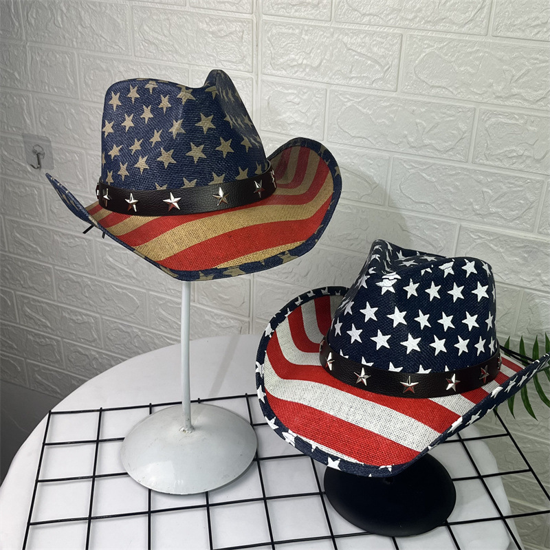 2025 New American FLAG western cowboy jazz hat felt hat men's riding outdoor travel hat