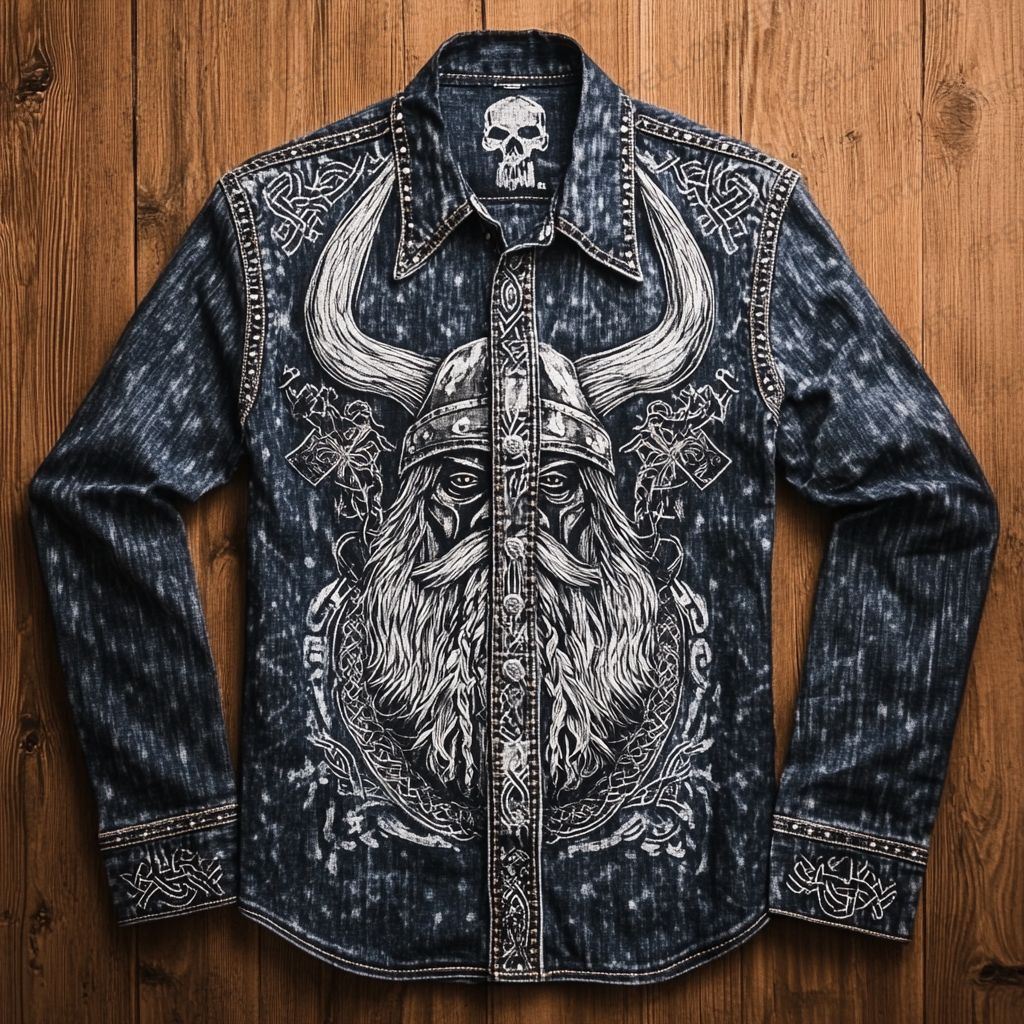 High end comfortable Retro Water-washed viking style leisure vacation long sleeve shirt