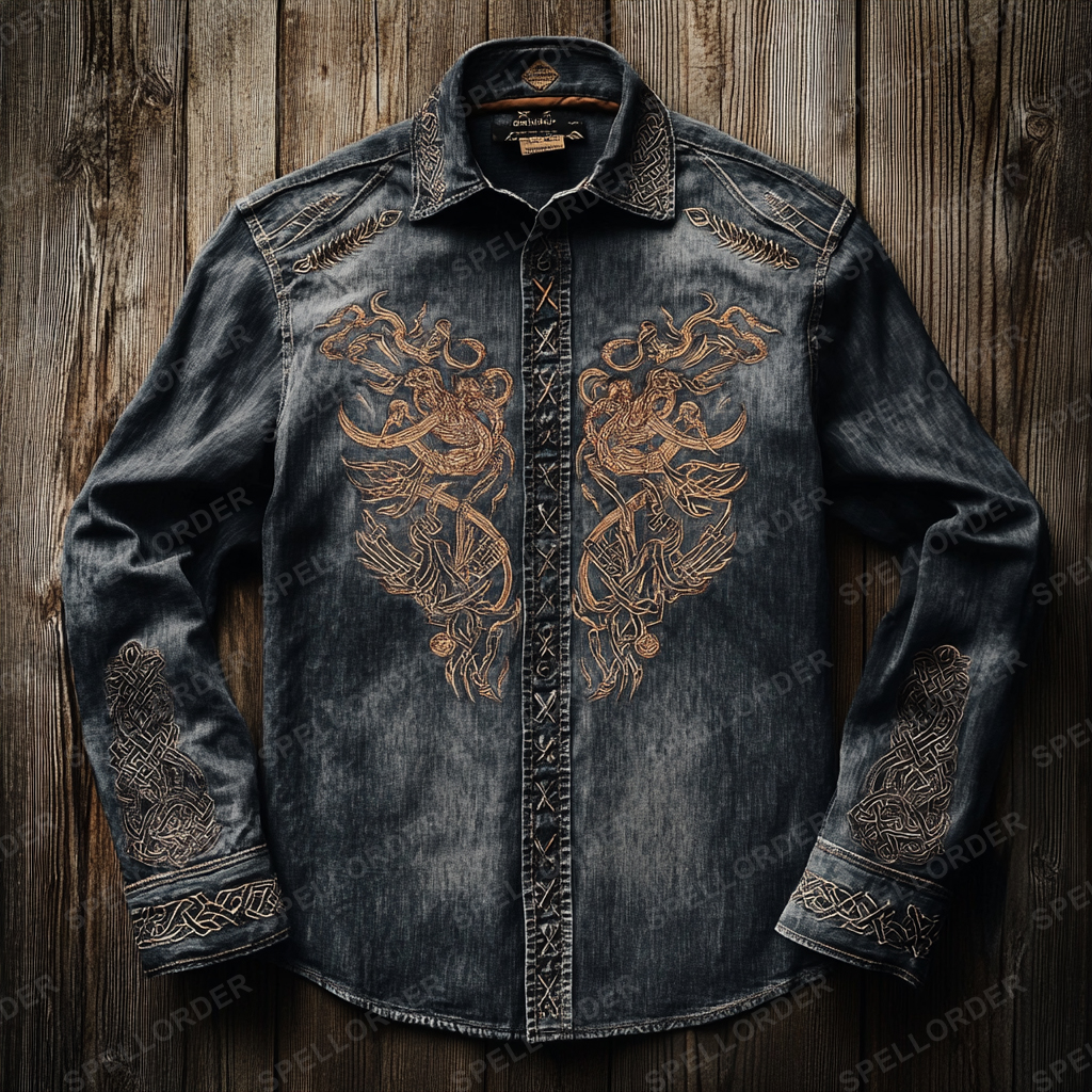 High end comfortable Retro Water-washed viking style leisure vacation long sleeve shirt