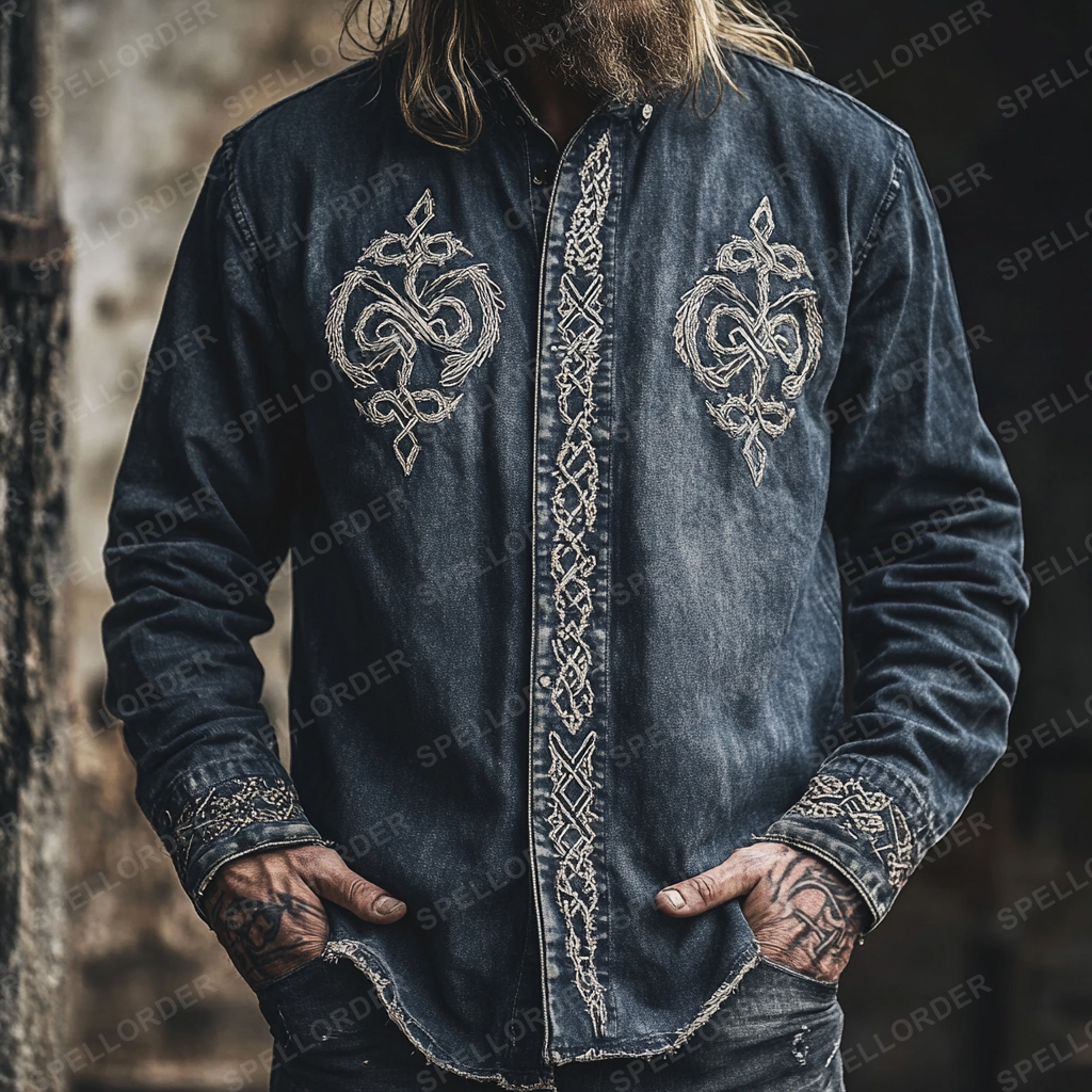 High end comfortable Retro Water-washed viking style leisure vacation long sleeve shirt