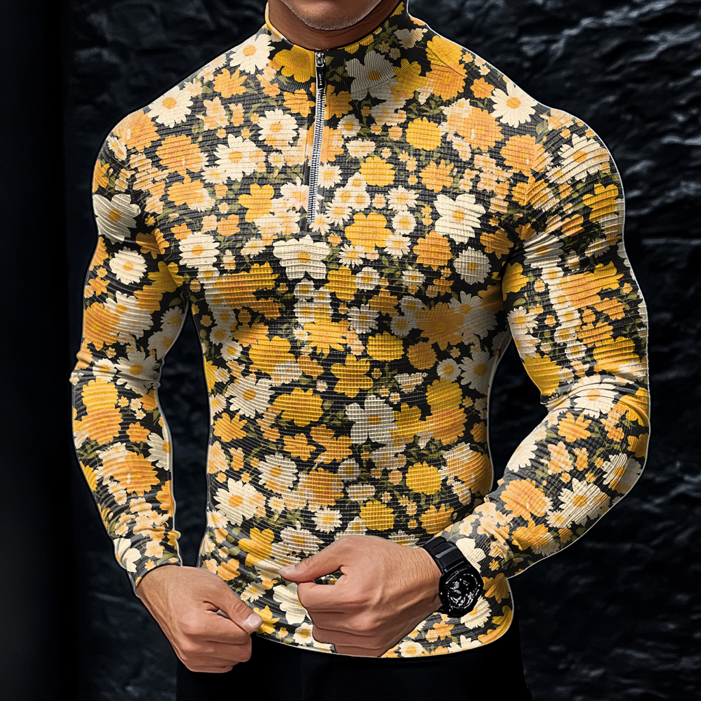 Perfect fashion comfort slim-fit top  high-neck half-zip jacket sweatshirt outdoor daily sports  waffle polo pullover shirt 