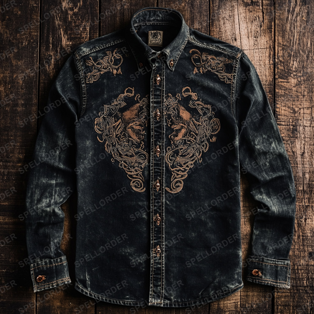 High end comfortable Retro Water-washed viking style leisure vacation long sleeve shirt