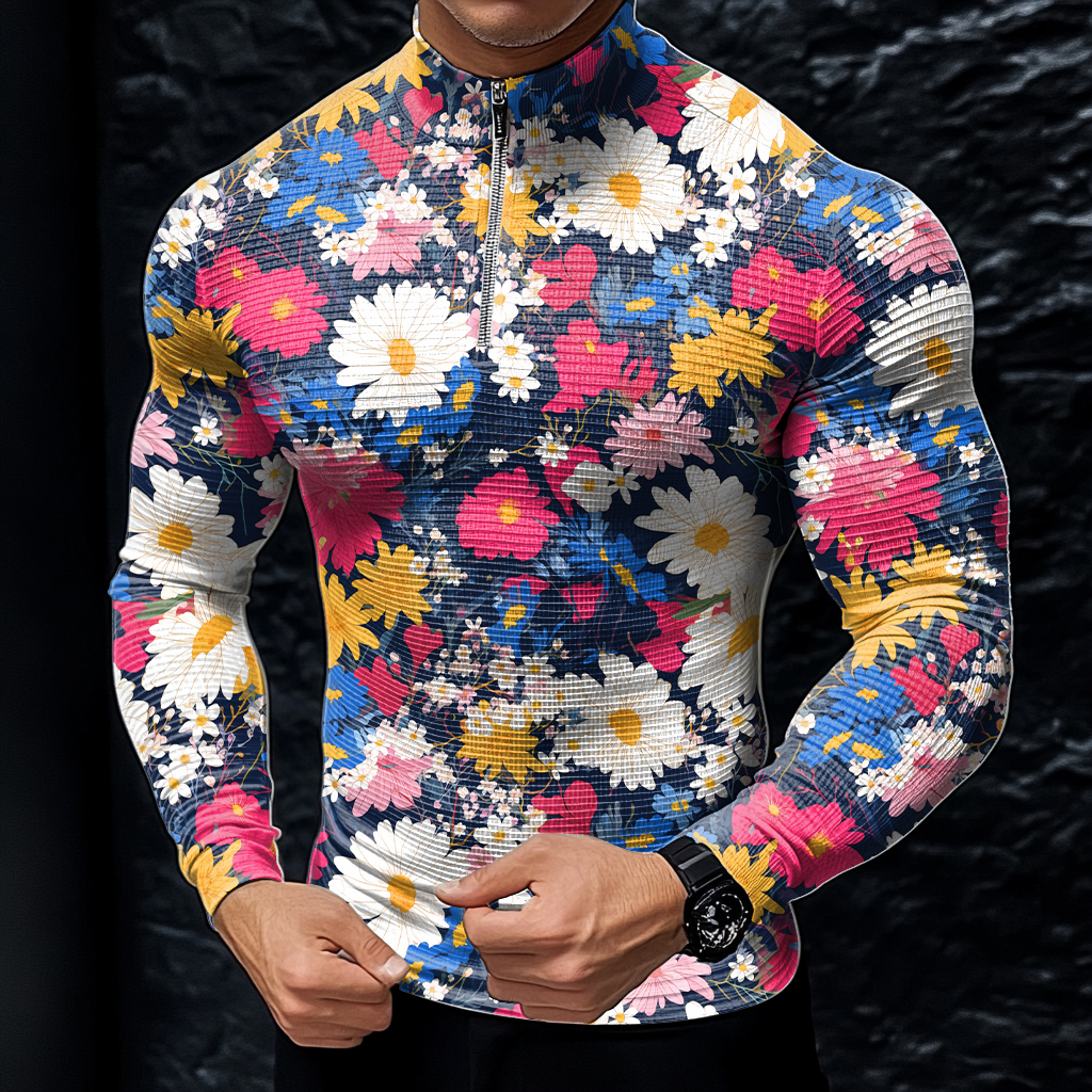 Perfect fashion comfort slim-fit top  high-neck half-zip jacket sweatshirt outdoor daily sports  waffle polo pullover shirt 