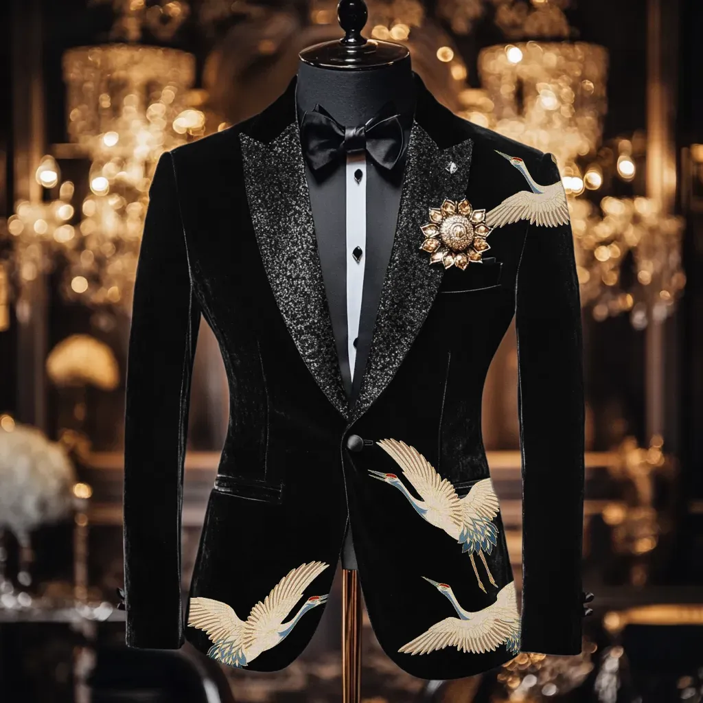 Men's Luxury Embroidery  Business Casual Fashion Blazer Jacket Suit  Jacke Anzug