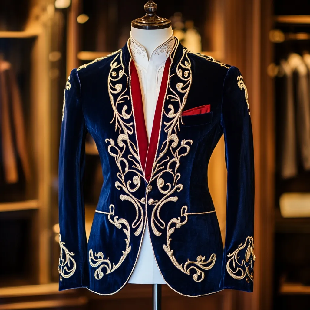 Men's Luxury Embroidery  Business Casual Fashion Blazer Jacket Suit  Jacke Anzug