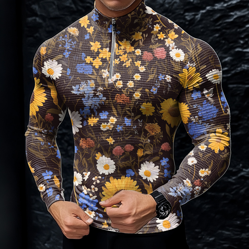 Perfect fashion comfort slim-fit top  high-neck half-zip jacket sweatshirt outdoor daily sports  waffle polo pullover shirt 