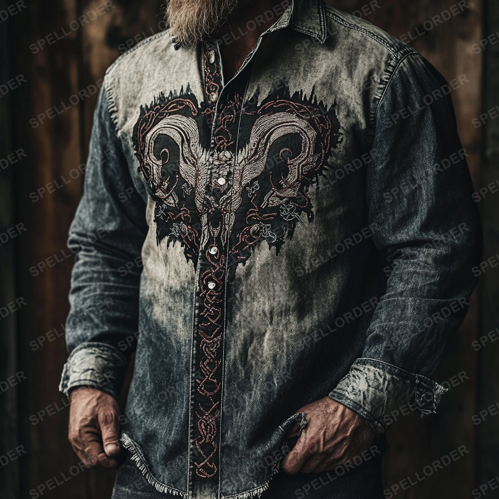 High end comfortable Retro Water-washed viking style leisure vacation long sleeve shirt