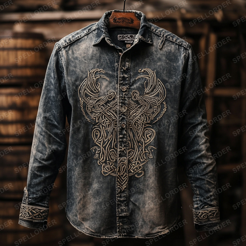 High end comfortable Retro Water-washed viking style leisure vacation long sleeve shirt