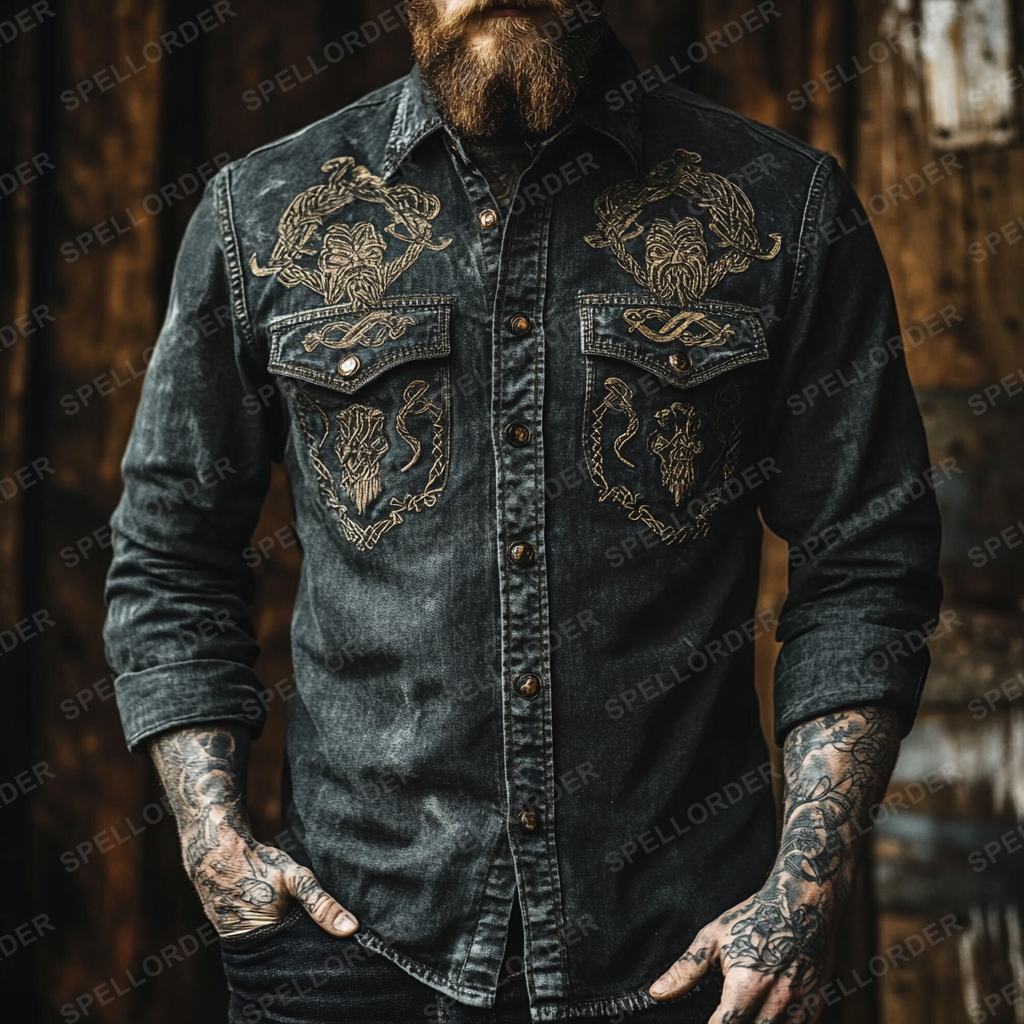 High end comfortable Retro Water-washed viking style leisure vacation long sleeve shirt
