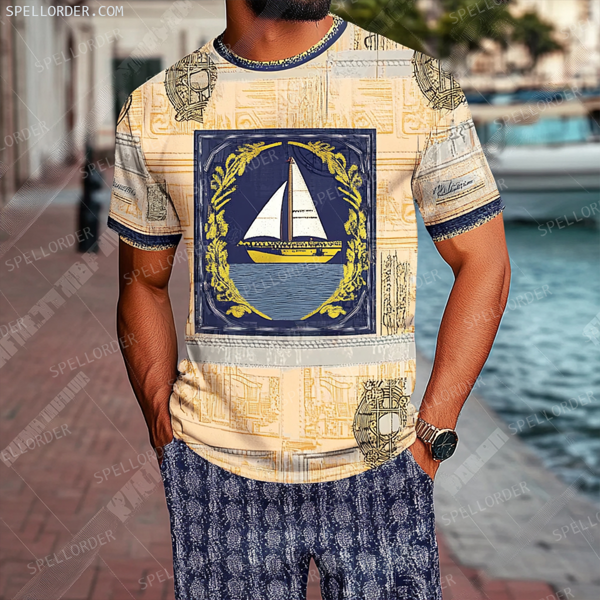 Men's Luxury Premium Round Neck Jacquard Texture Print Shorts Set 