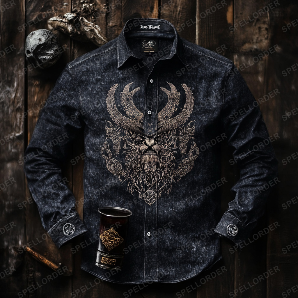 High end comfortable Retro Water-washed viking style leisure vacation long sleeve shirt