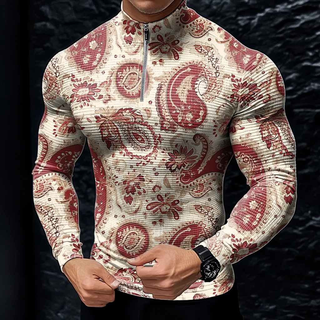 Perfect fashion comfort slim-fit top high-neck half-zip jacket sweatshirt outdoor daily sports  waffle polo pullover shirt 