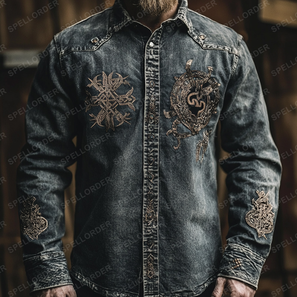 High end comfortable Retro Water-washed viking style leisure vacation long sleeve shirt