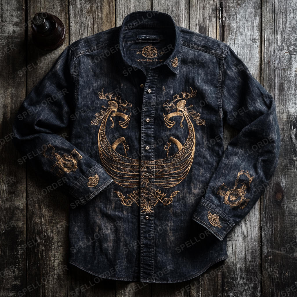 High end comfortable Retro Water-washed viking style leisure vacation long sleeve shirt