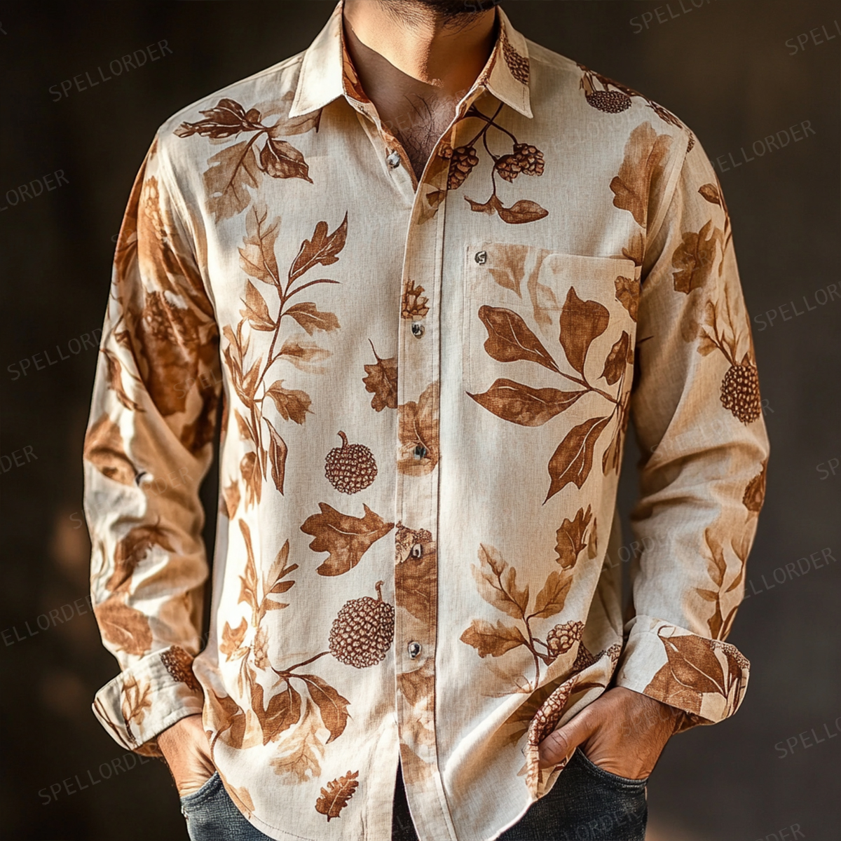 Men's Spring Button Up Shirt Linen Cotton Long Sleeve Shirt