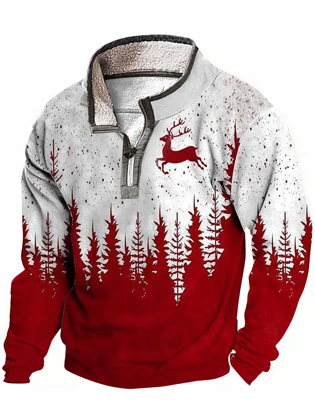 Christmas Holiday Quarter Button Stand Collar Sweatshirts Warm Comfortable Camp Outdoor Pullover Sweatshirts