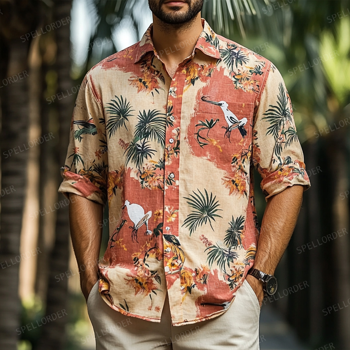 Men's Spring Button Up Shirt Linen Cotton Long Sleeve Shirt