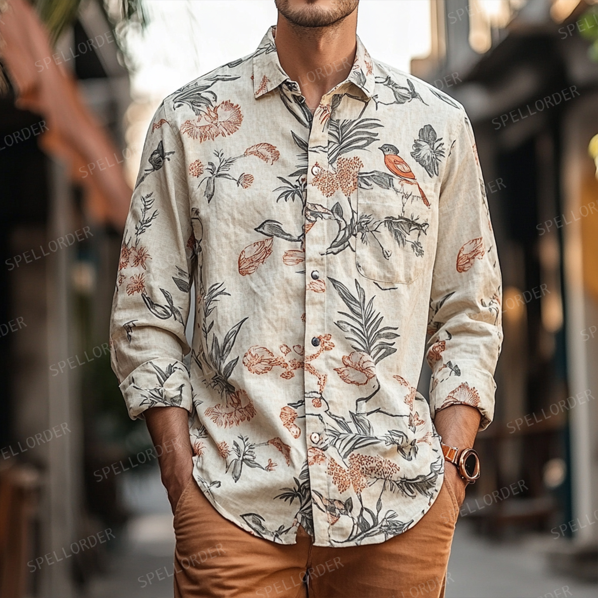 Men's Summer Button Up Shirt Linen Cotton Long Sleeve Shirt