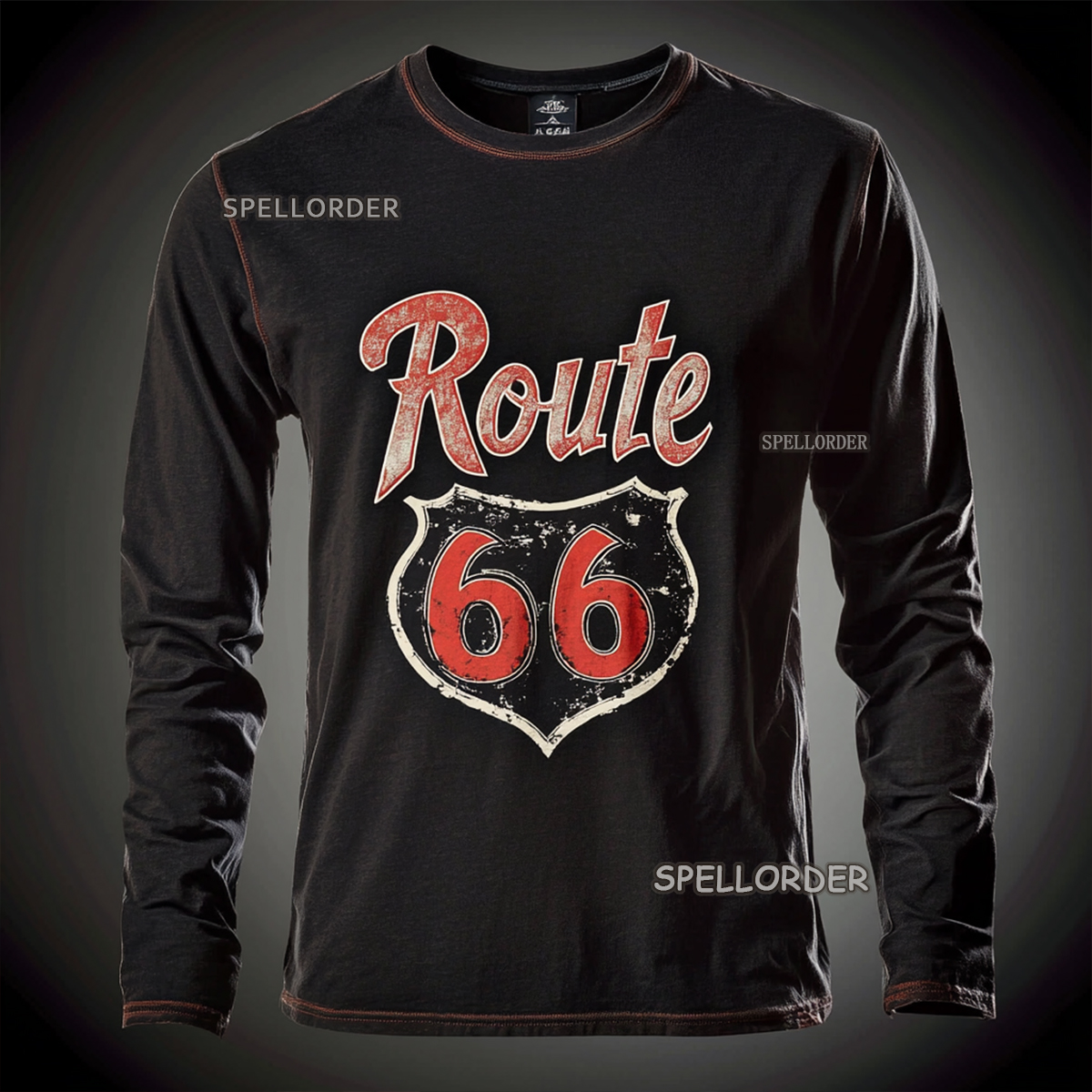 Men's Vintage “Route 66” Cotton Long T-Shirt