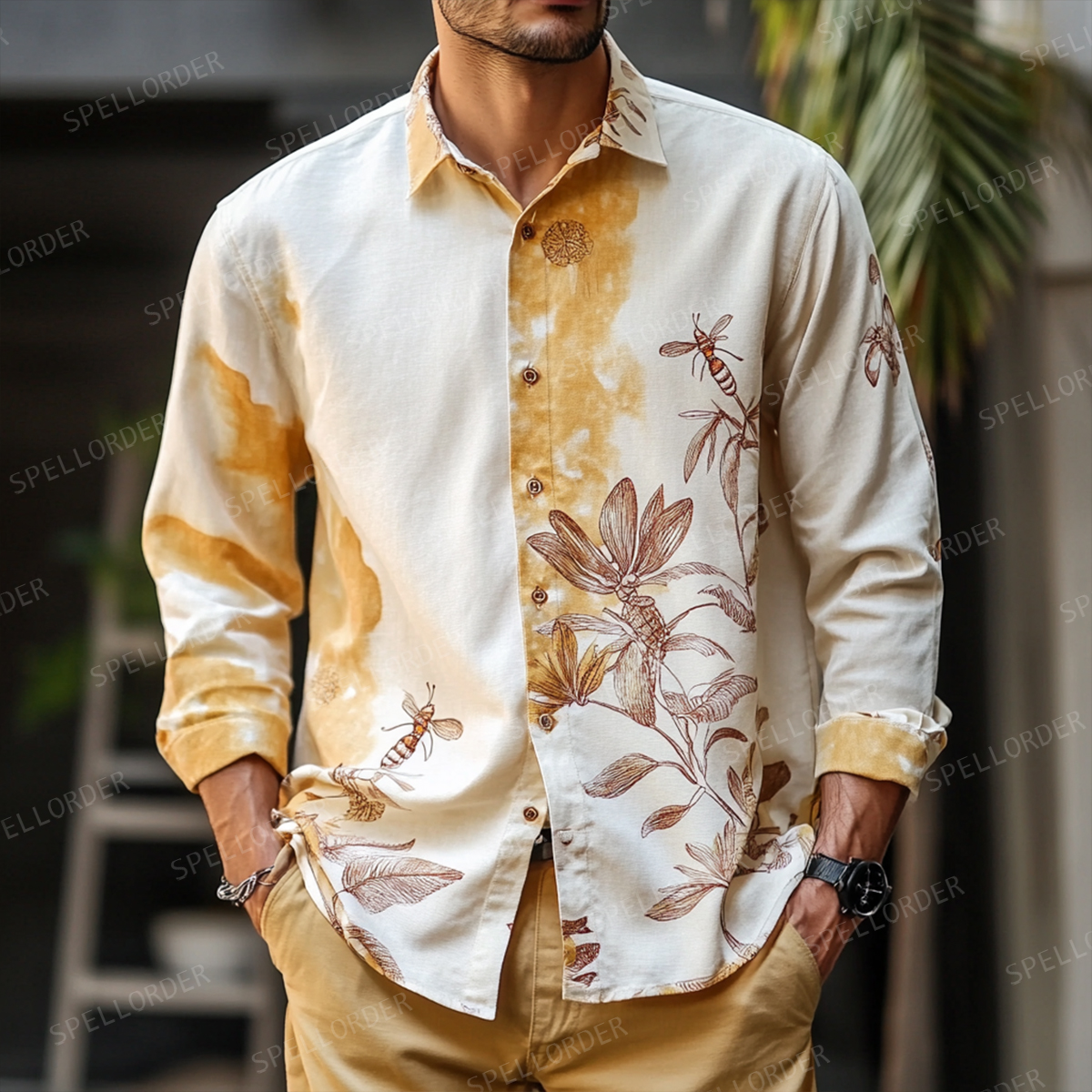 Men's Summer Button Up Shirt Linen Cotton Long Sleeve Shirt