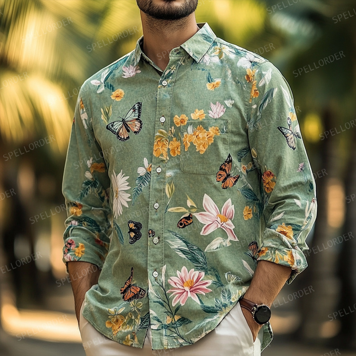 Men's Summer Button Up Shirt Linen Cotton Long Sleeve Shirt