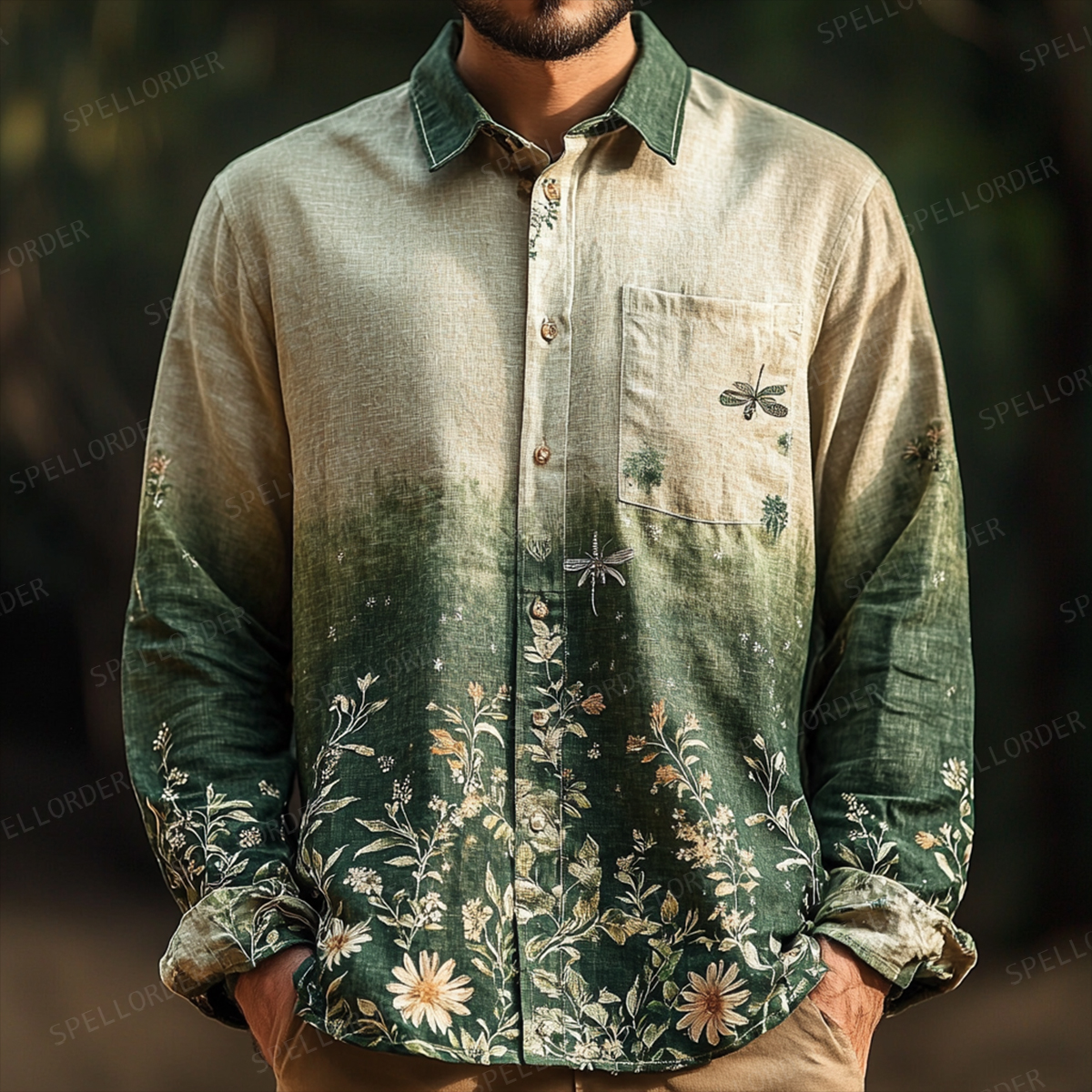 Men's Summer Button Up Shirt Linen Cotton Long Sleeve Shirt