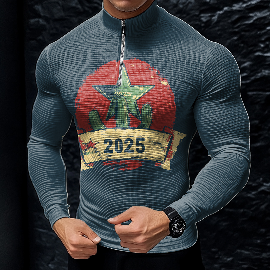 Perfect fashion comfort slim-fit top  high-neck half-zip jacket sweatshirt outdoor daily sports  waffle polo pullover shirt 