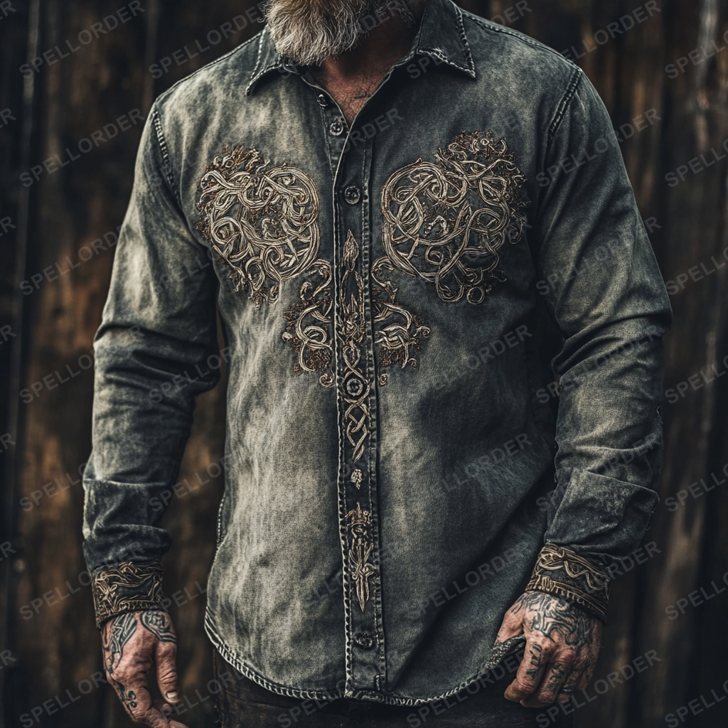 High end comfortable Retro Water-washed viking style leisure vacation long sleeve shirt