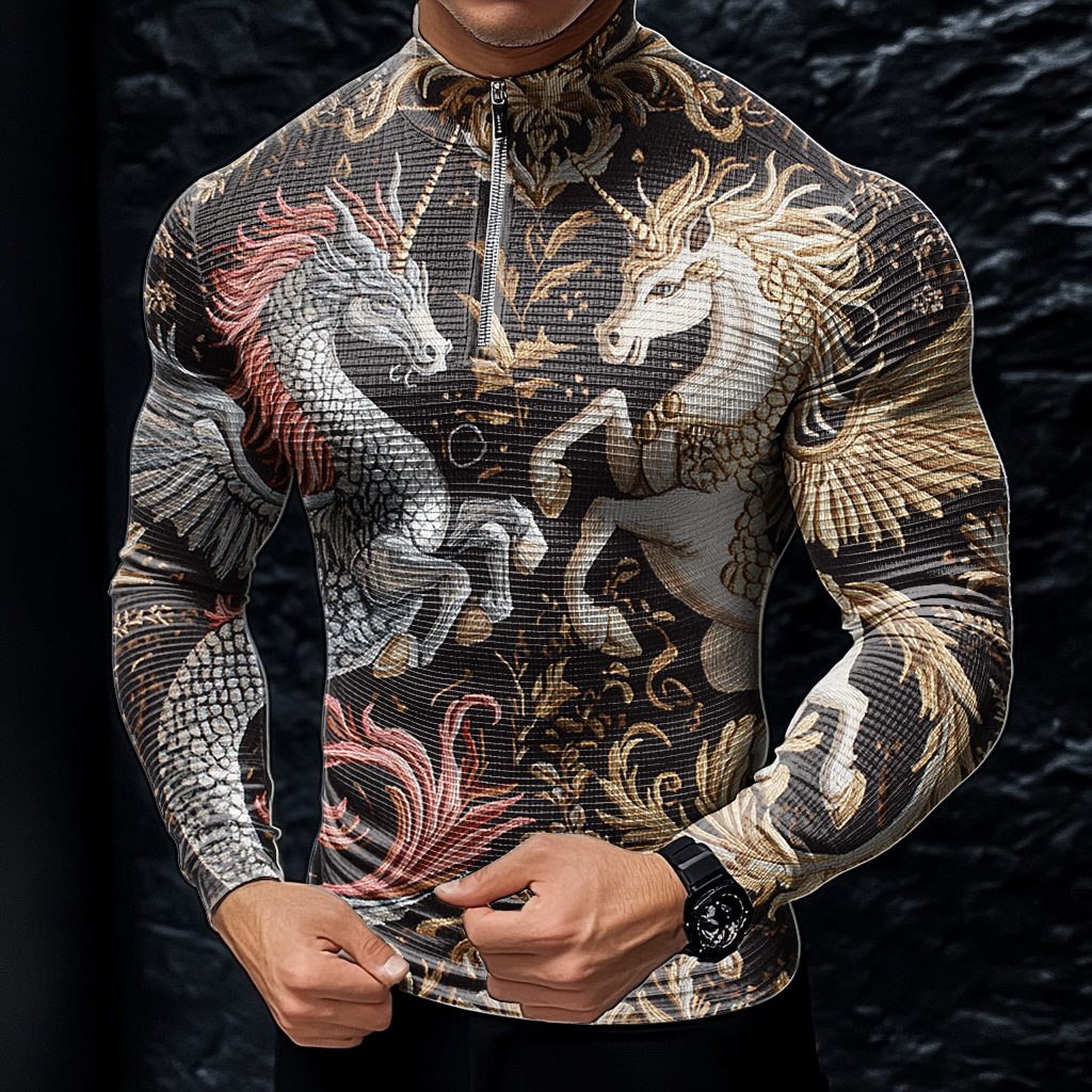 Perfect fashion comfort slim-fit top  high-neck half-zip jacket sweatshirt outdoor daily sports  waffle polo pullover shirt 