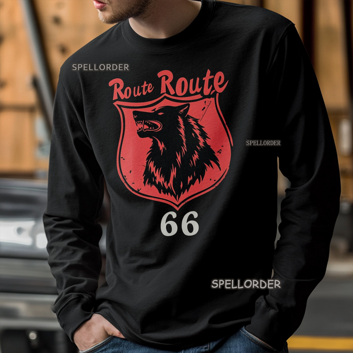 Men's Vintage “Route 66” Cotton Long T-Shirt