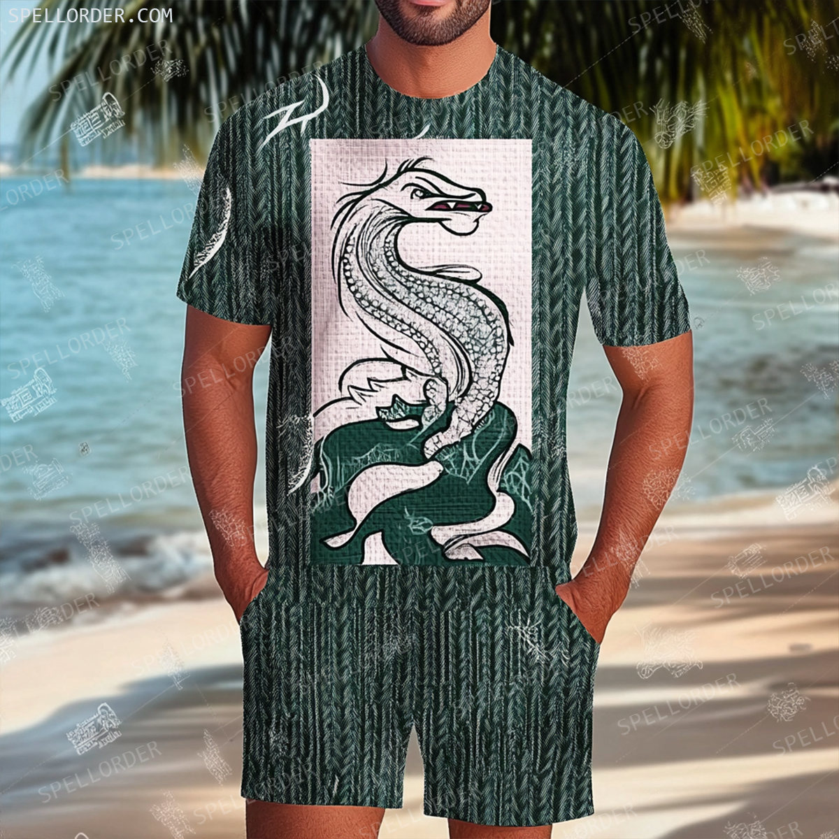 Men's Luxury Premium Round Neck Jacquard Texture Print Shorts Set 