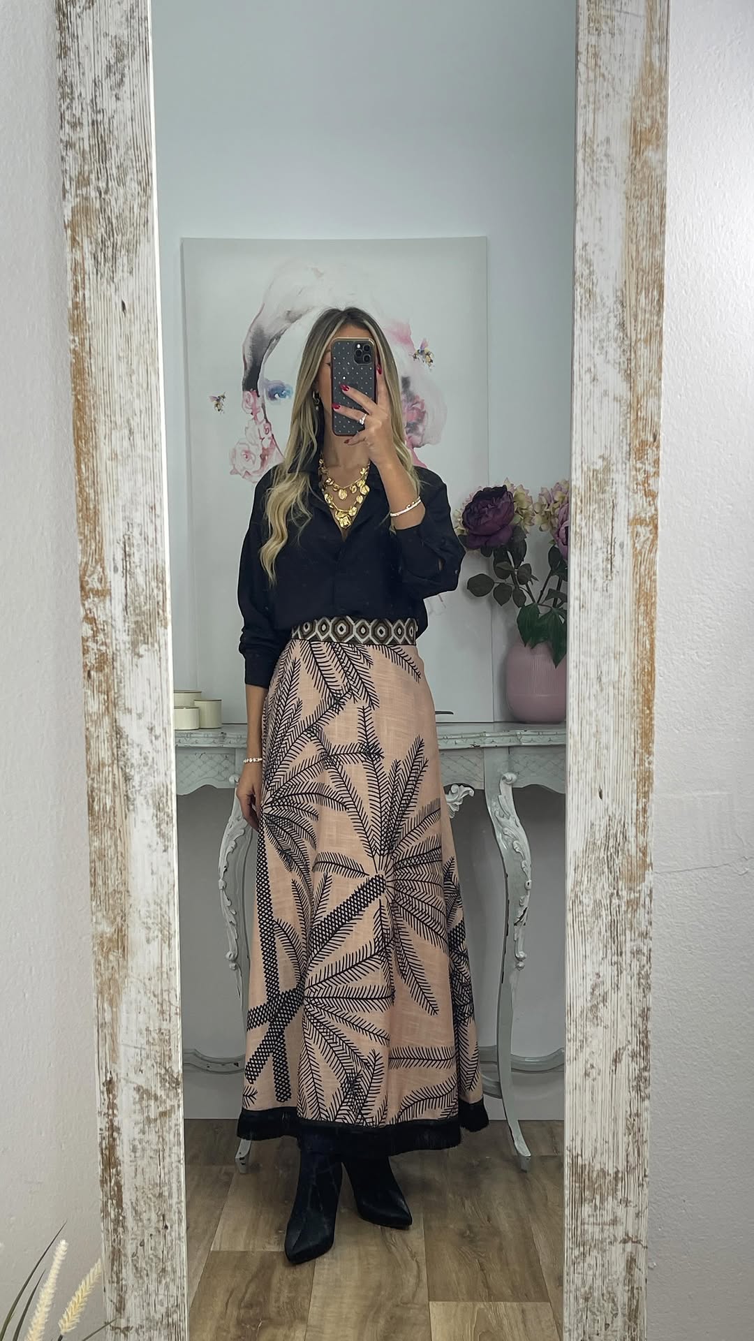 2025 Women’s Black Shirt and Long Skirt Fashion Two Piece Set
