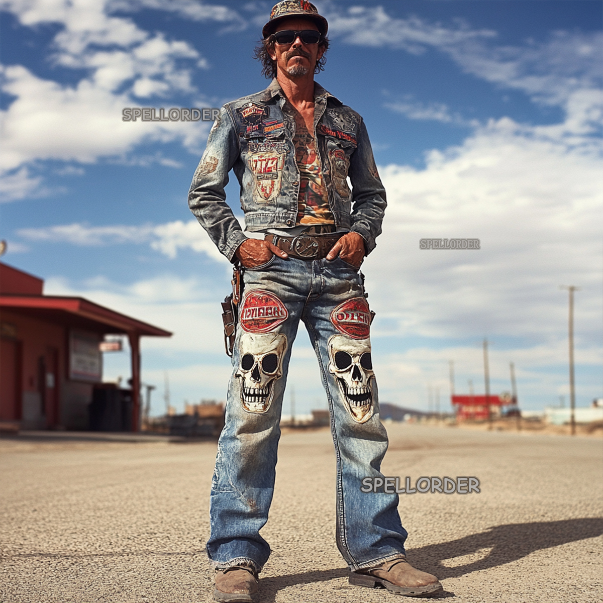  Men's Vintage “Route 66” American western style jeans