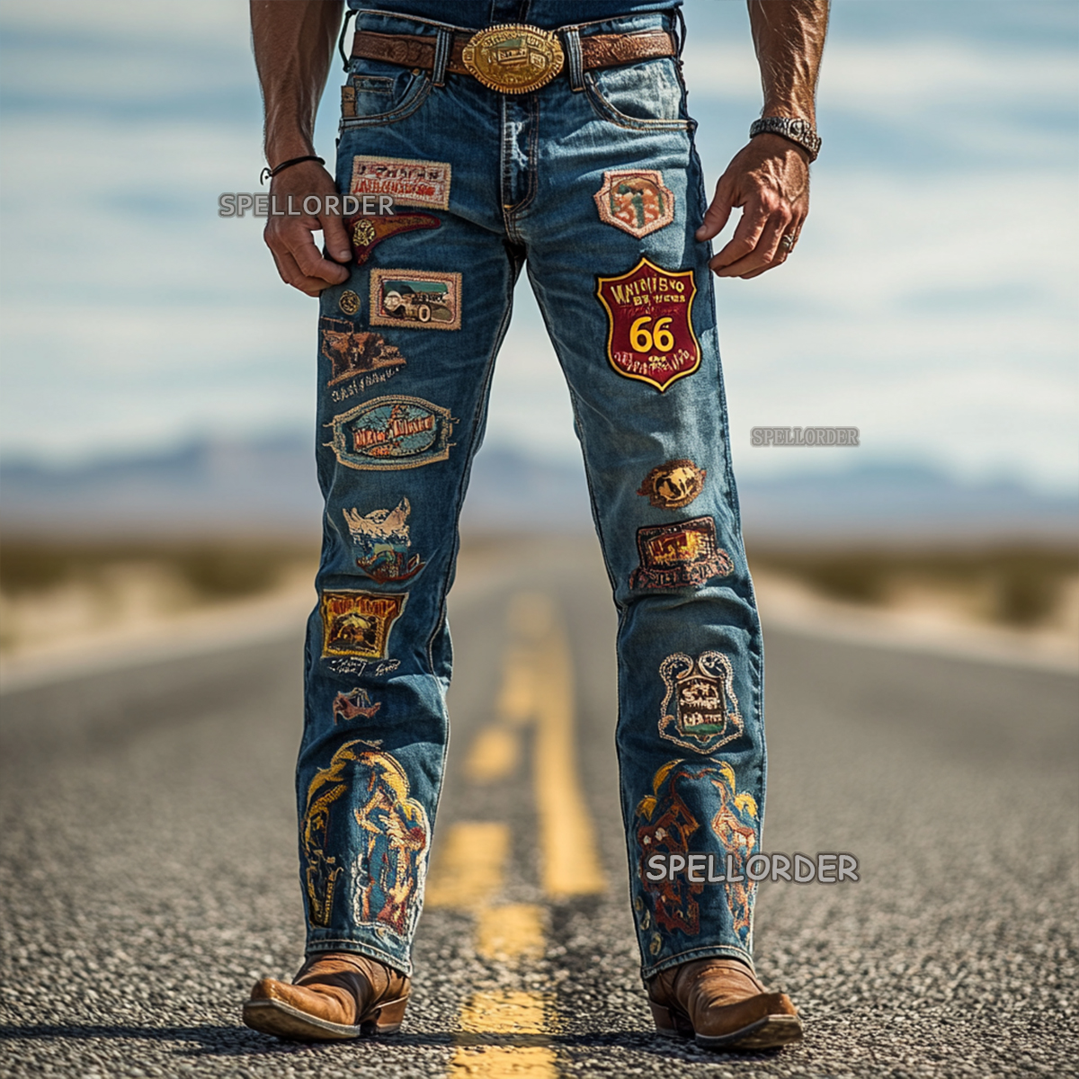 Men's Vintage “Route 66” American western style jeans