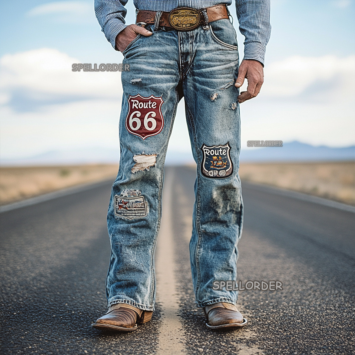 Men's Vintage “Route 66” American western style jeans