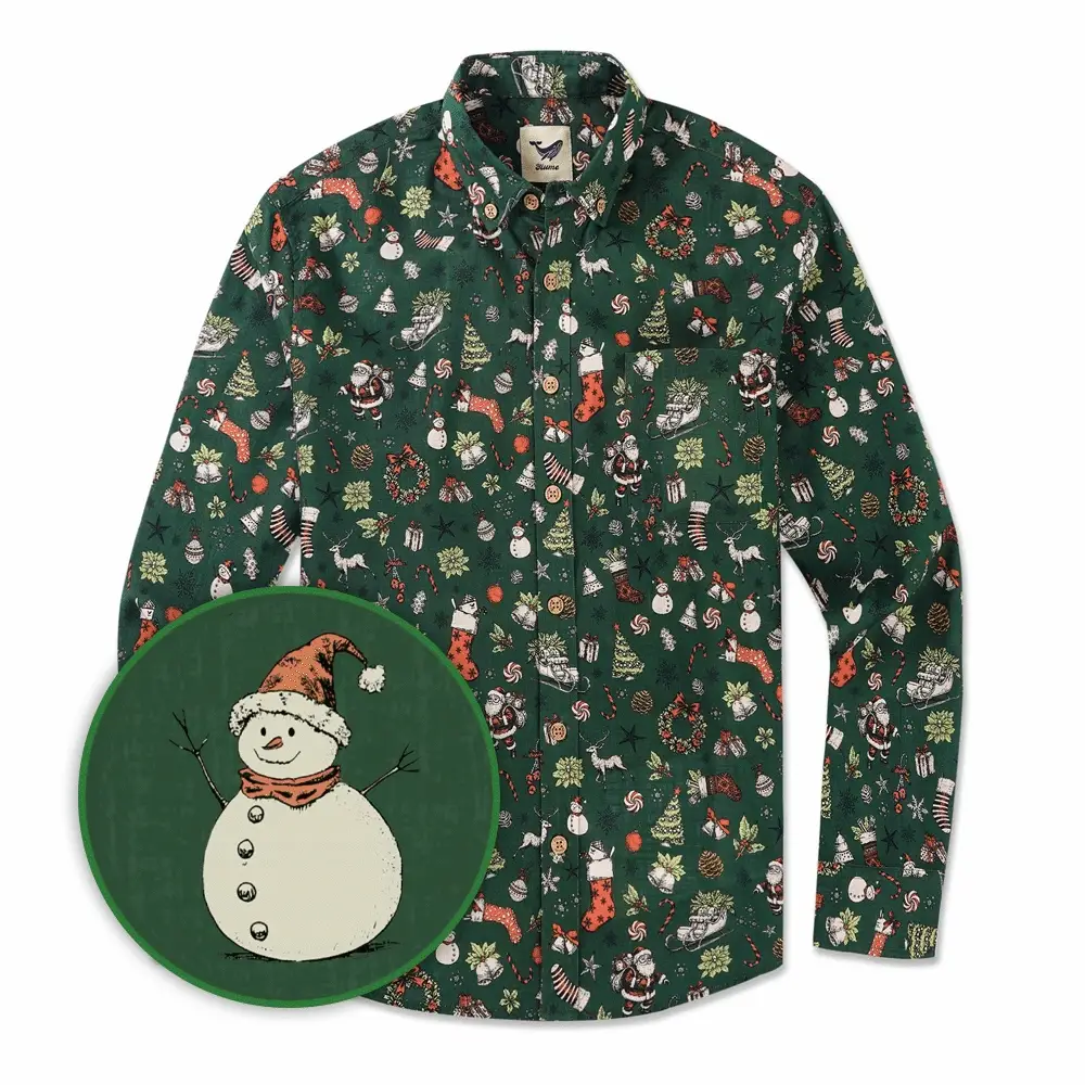 Men's Christmas Satin Luxe Long Sleeve Button Down Shirt