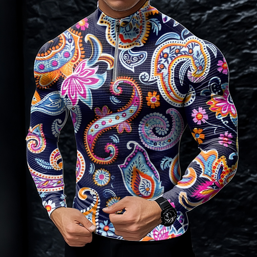 Perfect fashion comfort slim-fit top  high-neck half-zip jacket sweatshirt outdoor daily sports  waffle polo pullover shirt 