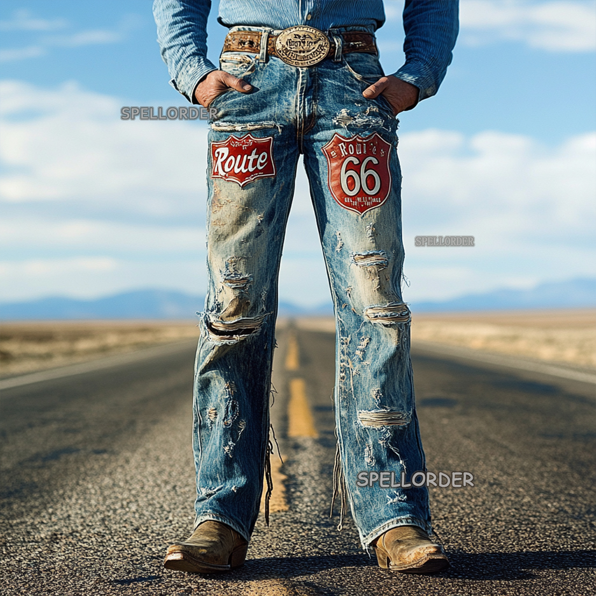 Men's Vintage “Route 66” American western style jeans