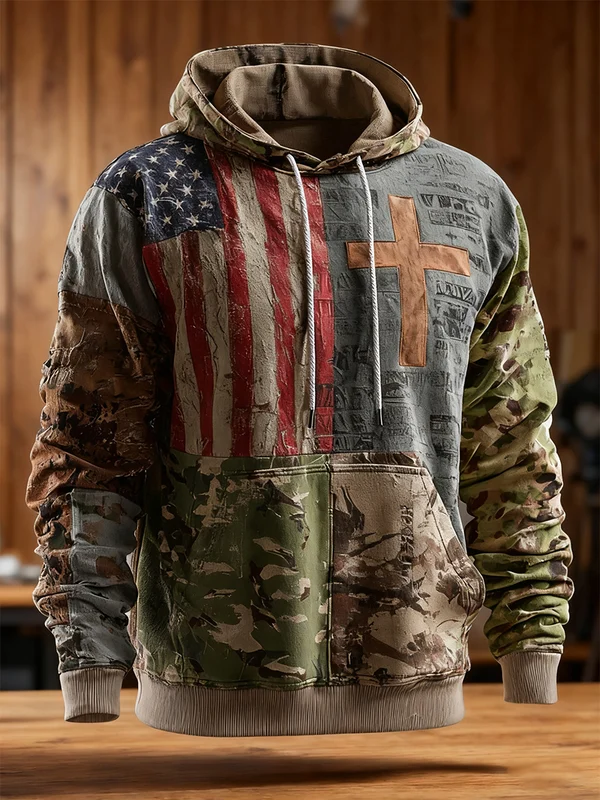 Men's Western Retro Faith Casual Art Hoodie