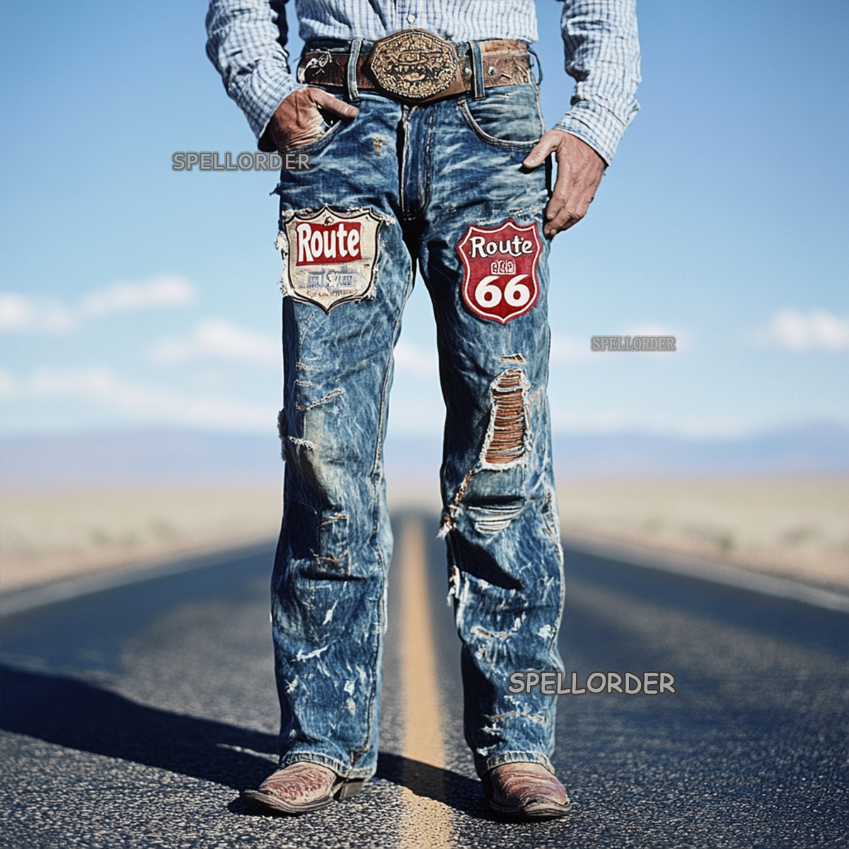 Men's Vintage “Route 66” American western style jeans