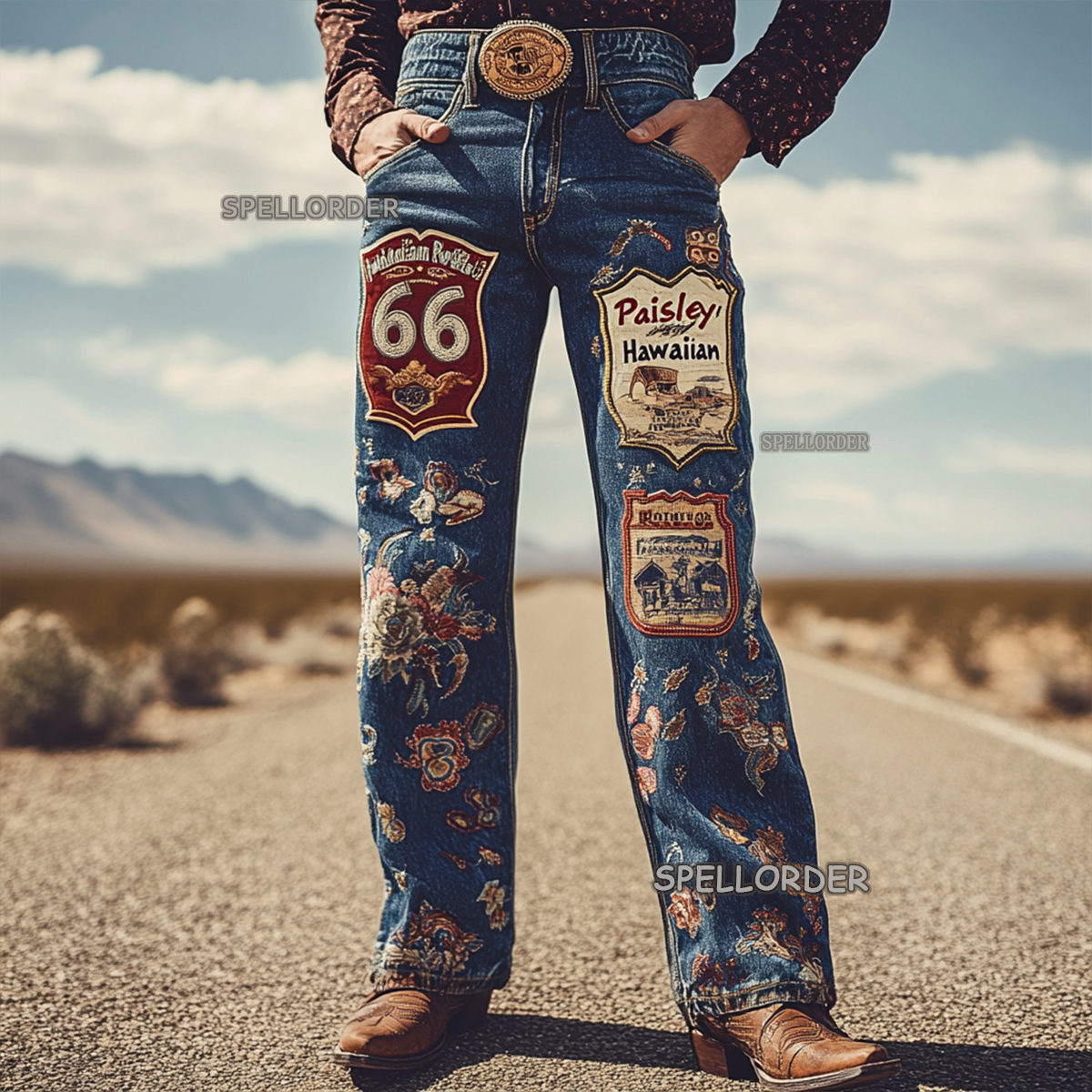 Men's Vintage “Route 66” American western style jeans