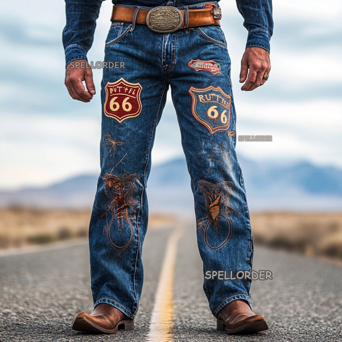 Men's Vintage “Route 66” American western style jeans