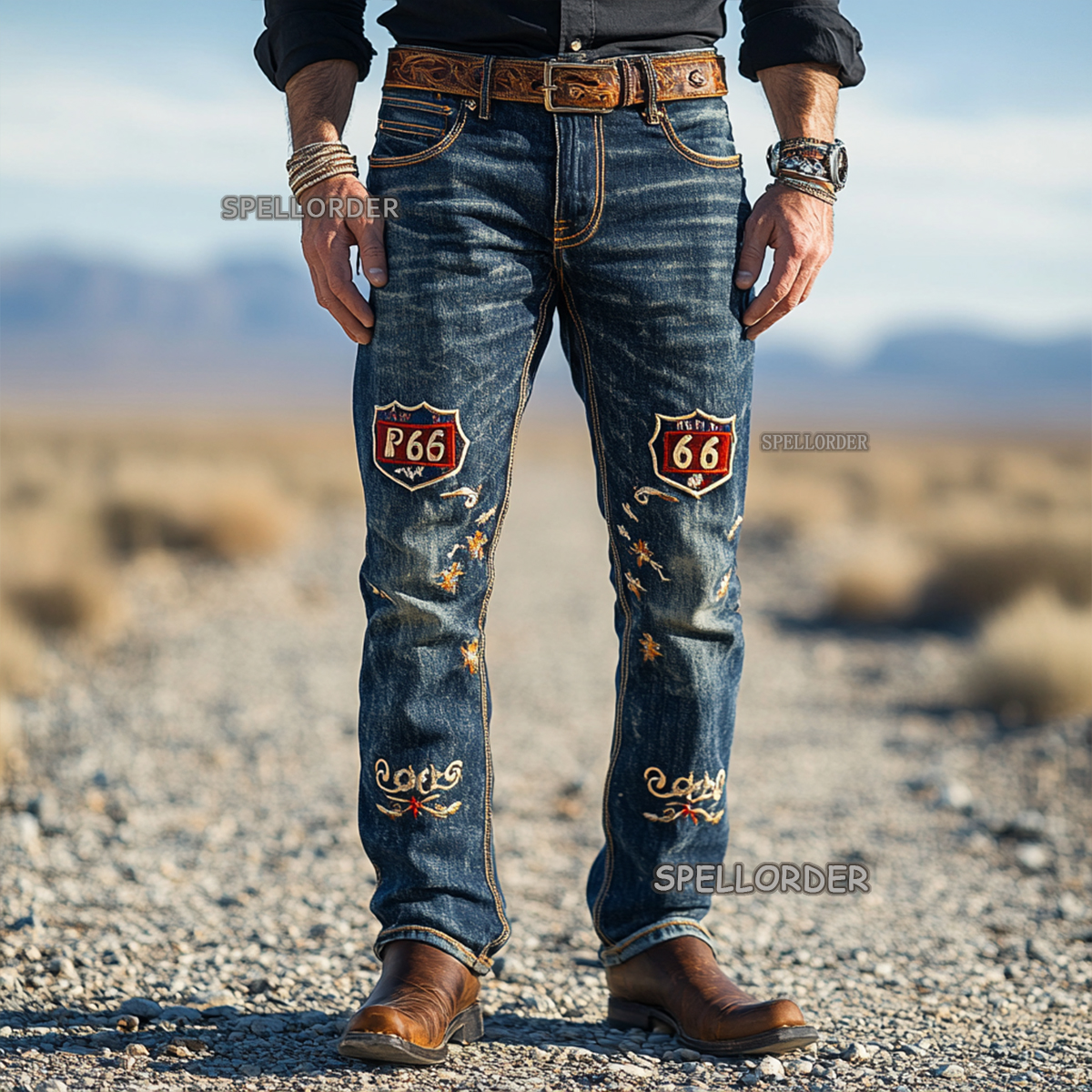 Men's Vintage “Route 66” American western style jeans