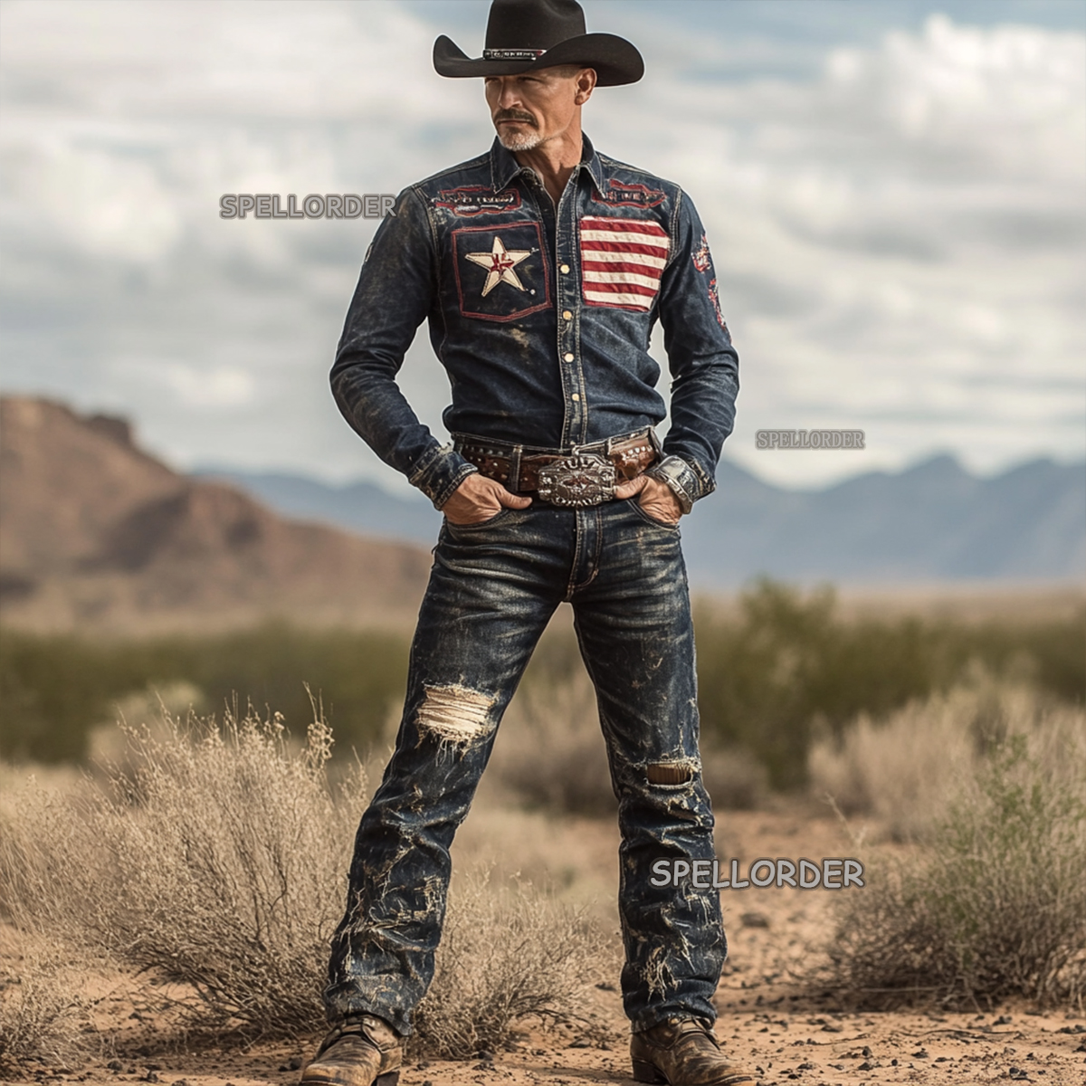 Men's Vintage American western style jeans