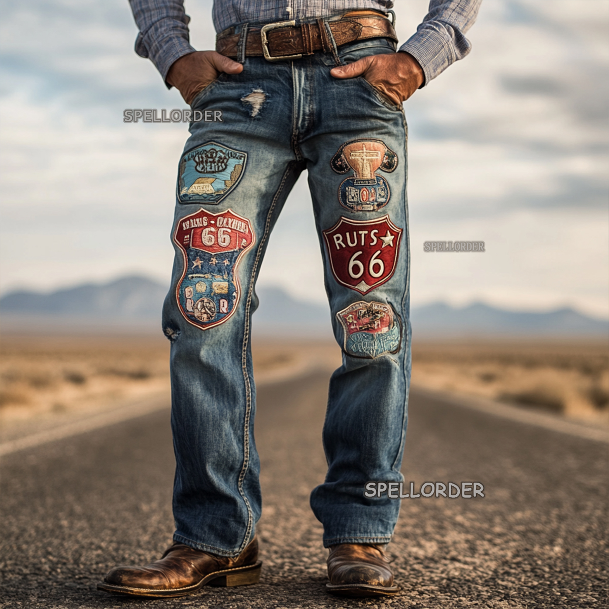 Men's Vintage “Route 66” American western style jeans