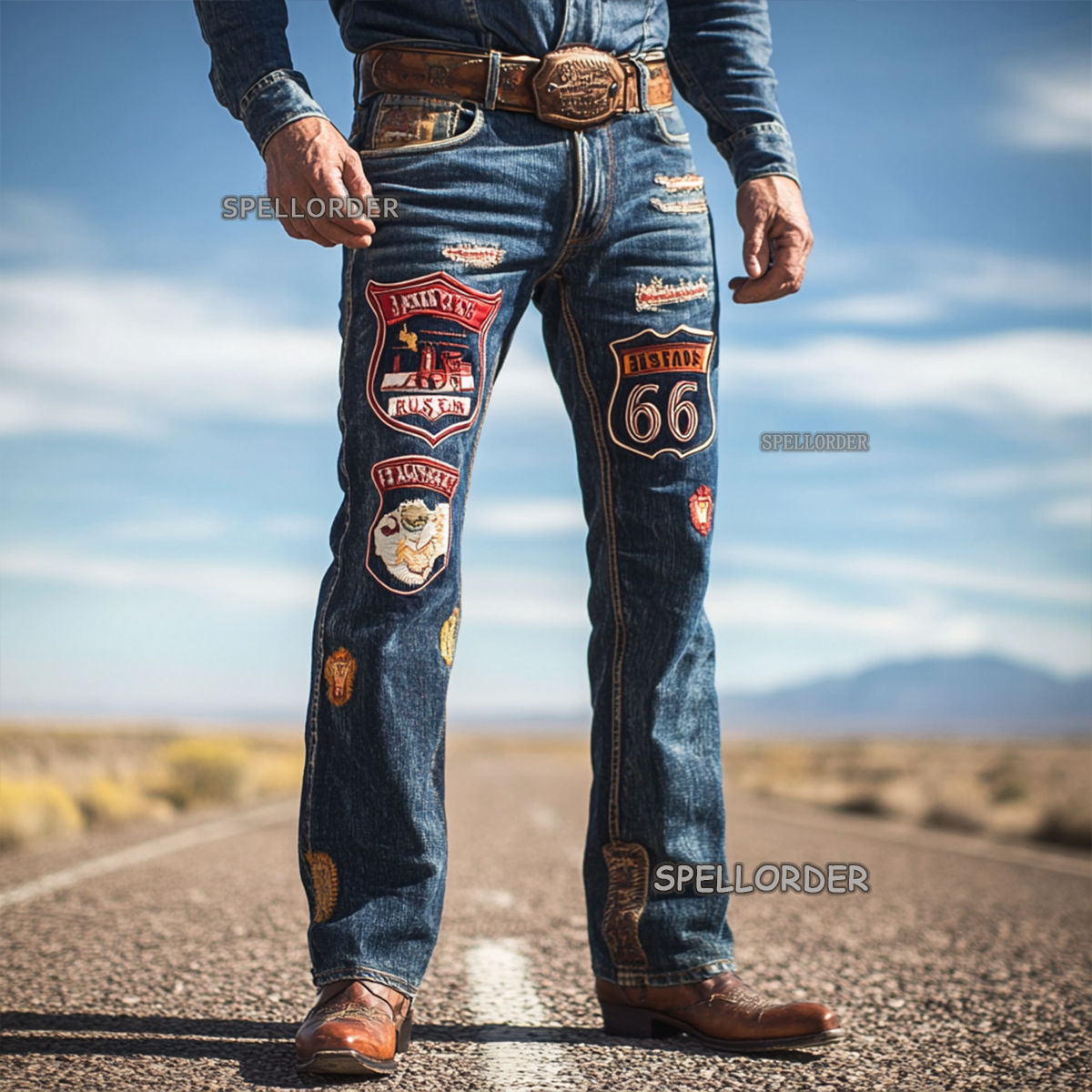 Men's Vintage “Route 66” American western style jeans
