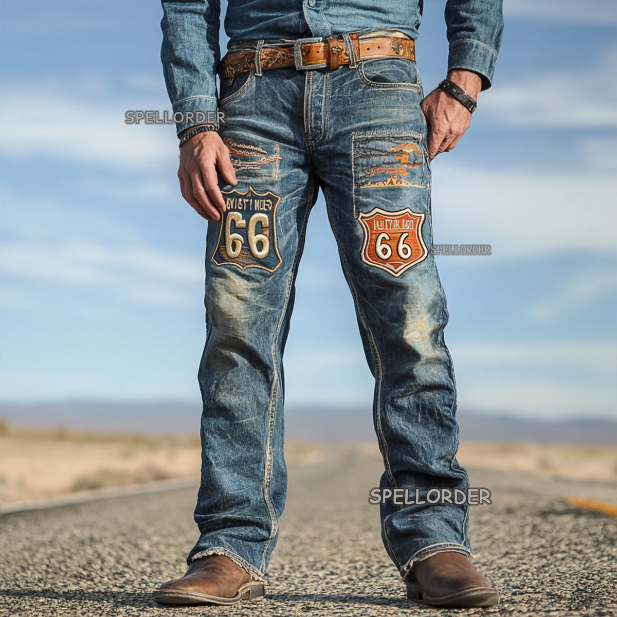 Men's Vintage “Route 66” American western style jeans