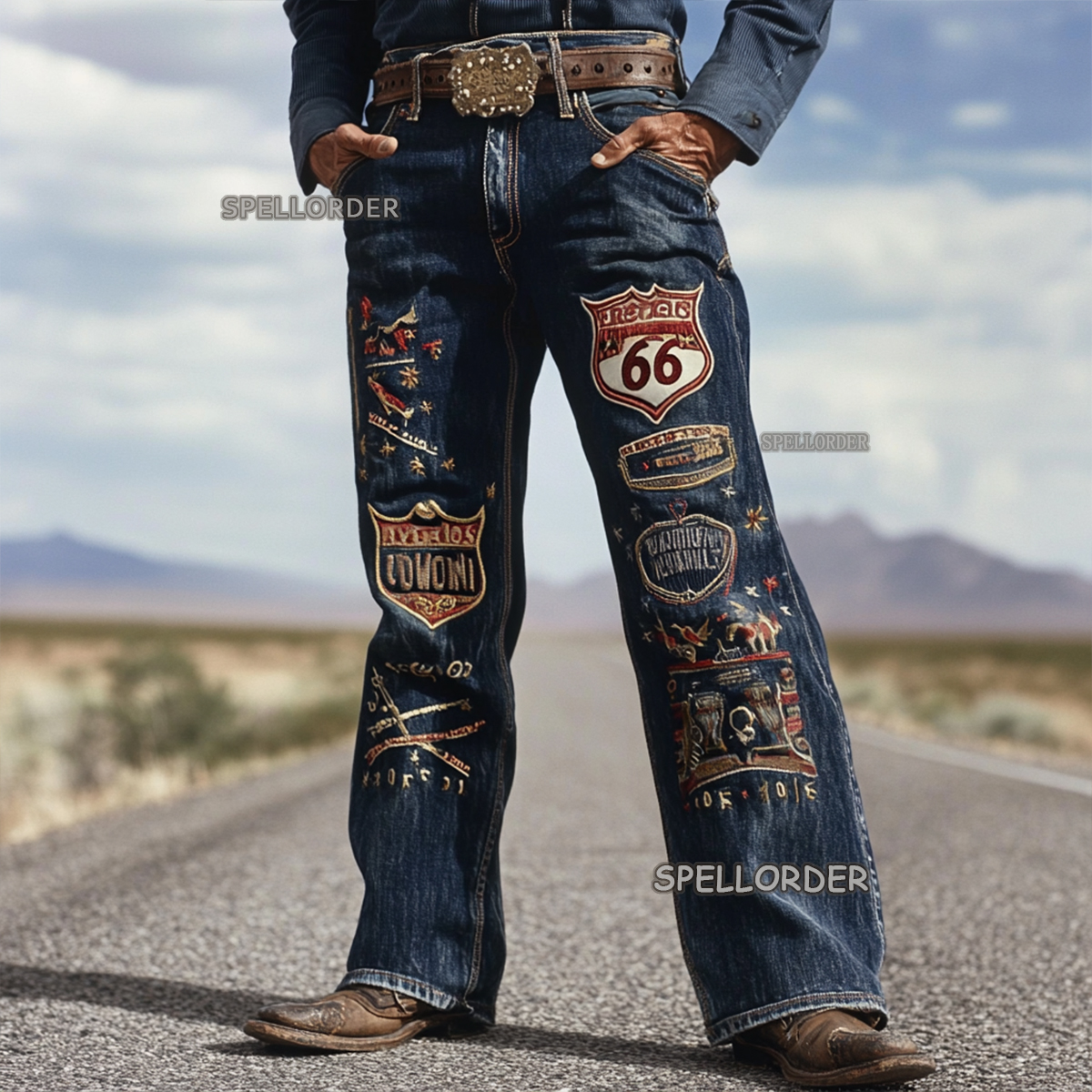 Men's Vintage “Route 66” American western style jeans