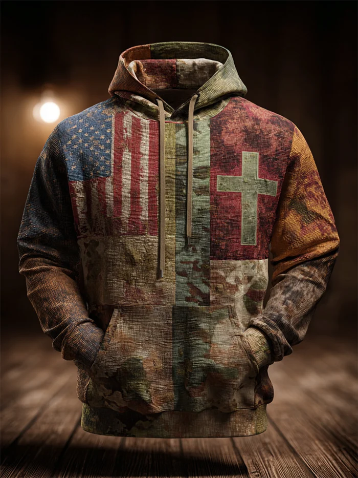 Men's Western Retro Faith Casual Art Hoodie