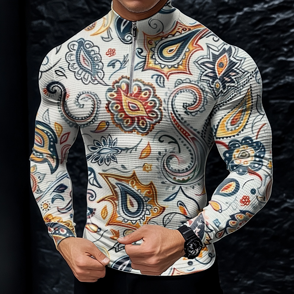 Perfect fashion comfort slim-fit top  high-neck half-zip jacket sweatshirt outdoor daily sports  waffle polo pullover shirt 